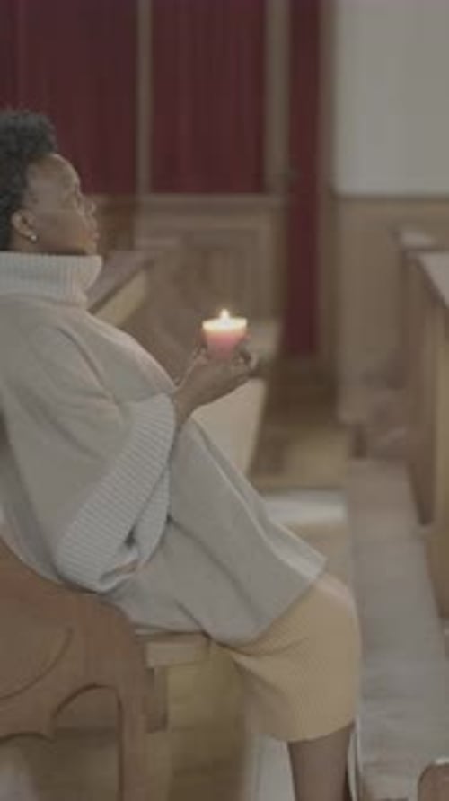 A Contemplative Moment is Experienced in a Quiet Church Filled with Serenity and Peace