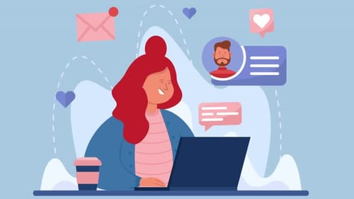 Happy Woman Chatting Or Dating With Boyfriend Online 4K