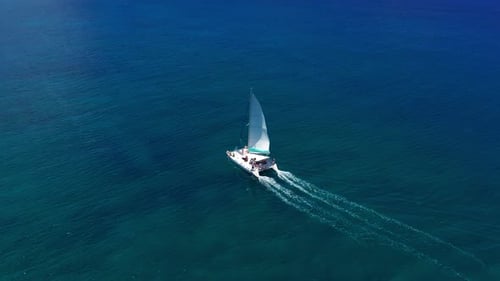 Travel on a Large Catamaran on the Blue Indian Ocean Near the Hawaiian Islands
