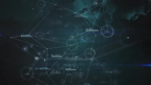 Animation of network of connections and statistics recording over data processing