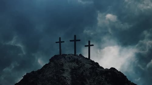 Calvary Shadow Three Crosses on a Hill Under a Stormy Sky
