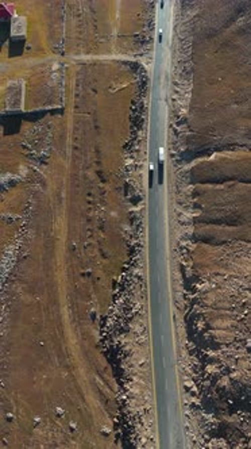 Aerial view of road and barren land, Pakistan.