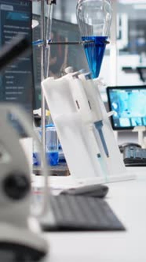 Vertical Video Clinical Microscope Used for Sample Examination in Hospital Diagnostic Lab