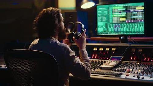 Sound Designer Working on Track Recording with Audio Professional Software