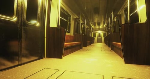 Unheimliches gelbes Licht in einem verlassenen U-Bahn-Wagen sorgt für eine beunruhigende Stimmung