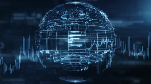 Futuristic Digital Globe with Financial Data Interface