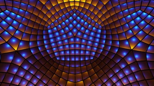 Abstract Geometric Grid Animation with Glowing Blue and Orange Lights