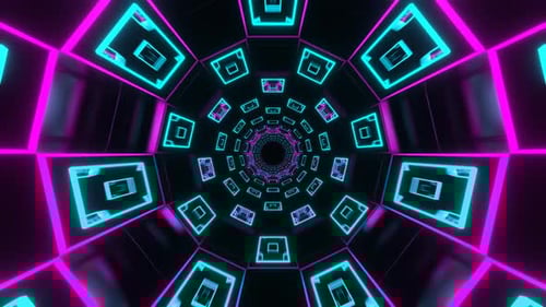 Pink And Cyan Cylindrical Neon Moving Tunnel Background Vj Loop In 4K
