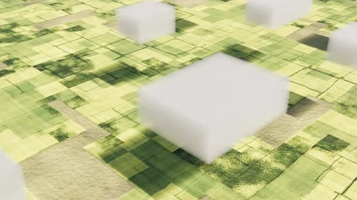 Clouds Boxes Below Green Landscape Able to Loop Endless