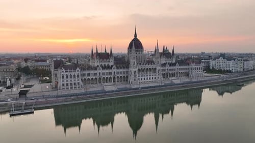 Aerial view of Budapest Parliament Building. Hungary Capital Cityscape at sunrise