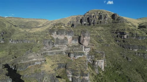 Aerial view of mountains and rock formations, Peru.