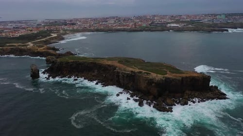 Peniche on Cloudy Day Portugal Aerial View