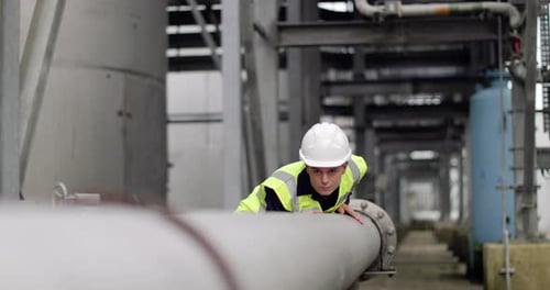 Industrial worker checking pipeline
