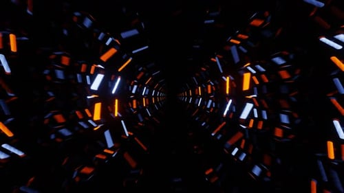 Orange And Lighting Blue Neon Circles Mirror Tunnel Background Vj Loop In 4K