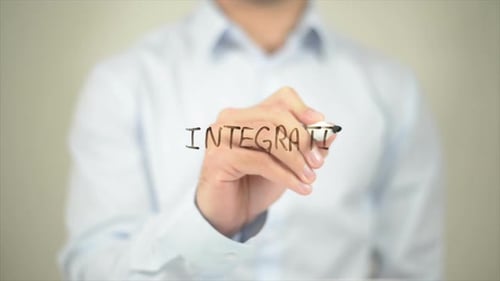 Integration Man Writing on Transparent Screen