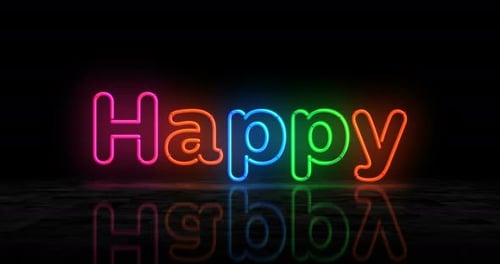 Colorful Happy Neon Sign Text Lighting Up
