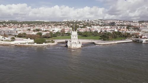 Aerial view of the Belem Tower, Portugal.