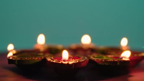 Glowing Diwali Oil Lamps Illuminate the Night