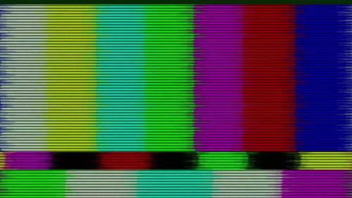Glitch TV Color Bars with Static and Digital Distortion