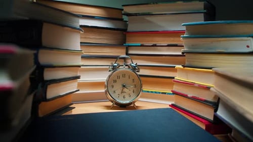 Analog Old Classic Alarm Clock Among Stack of Books