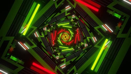 Grüner, roter und weißer Sci Fi Neon Glow, quadratischer spiralförmiger Hintergrund, VJ Loop in 4K