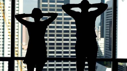 Couple Silhouette Admiring City View Slow Motion