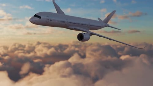 Flugzeug im Sonnenuntergang über den Wolken