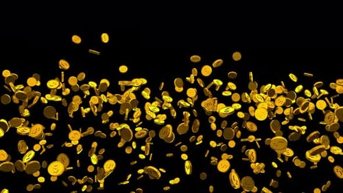 Falling Gold Coins with Dollar Signs on Black Background