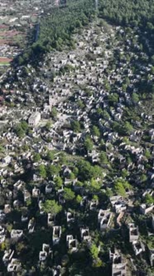 Aerial view of quiet village in mountains