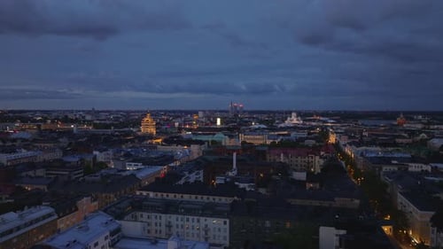 Aerial View of Blocks of Apartment Buildings in Residential Urban District at Dusk Helsinki Finland