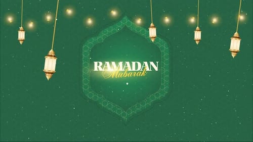 Ramadan Mubarak Green Background, Islamic pattern concept oil lamps looped animation 4K