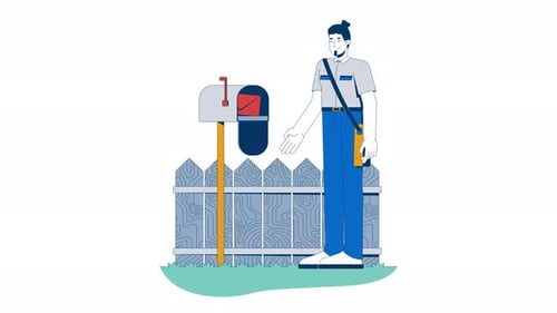 Flat Design Postman Delivering Mail to Mailbox Animation