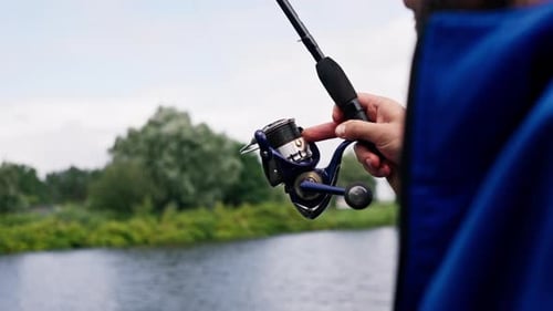 close-up Fishing tackle fishing spinning hooks and baits fisherman on the reservoir feeder style