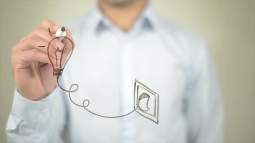 Idea, Man Writing on Transparent Screen