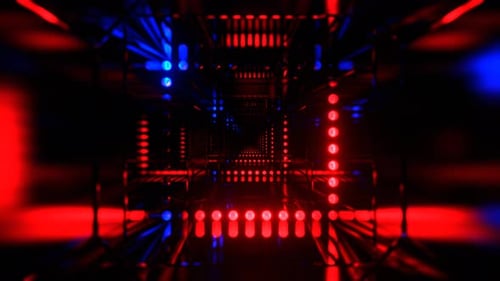 Blue And Red Cyber Portal With Neon Along The Dots Background VJ Loop In 4K