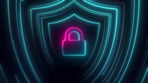 Security Shield Glowing Speed Lines With Padlock V3
