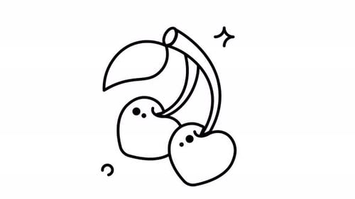 Animated Cute Cherry Duo: A Delightful Line Art Illustration