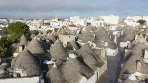 Boom Shot Reveals Trulli di Alberobello in Puglia Region of Southern Italy