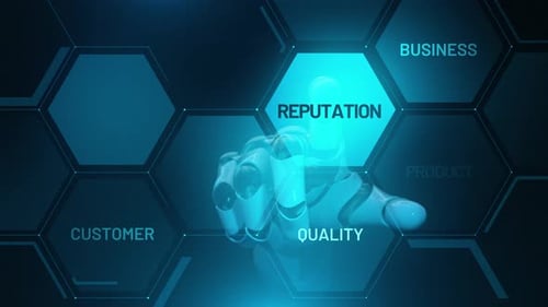 Robotic Hand Activating Business Reputation Hologram