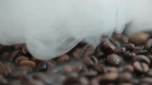 Close-up of a smoke drifts over the coffee bean