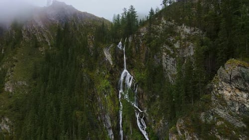 Aerial View of the BazhaKaya Waterfall in the Chulyshman Valley