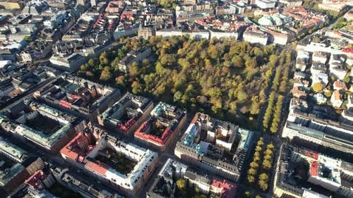 Aerial video of the capital city Stockholm Sweden on a sunny day