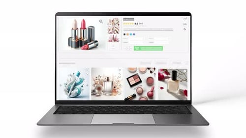 Cosmetic products website animation. E-commerce and shopping sales webpage. Makeup set for women.