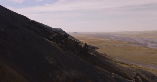 Aerial view of mountain and river, Iceland.
