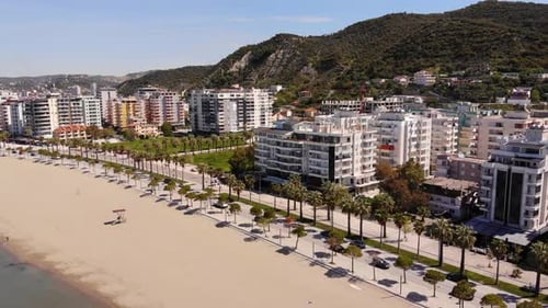 Aerial View of Beautiful Costal Shore in Vlore Albania