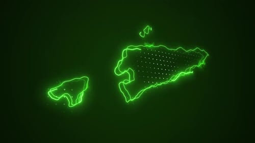 Neongrüner 3D-Kartenrahmen von Timor-Leste, Umrisse, Schleifenhintergrund