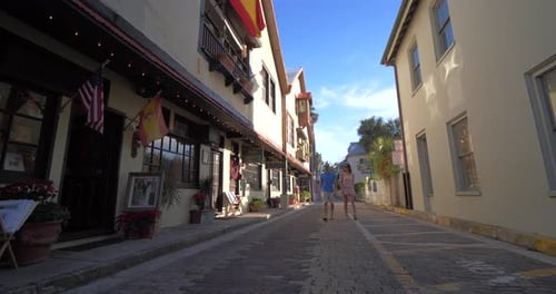 Saint Augustine, Florida / United States - December 18 2018: Couple Explores Downtown Saint Augus...