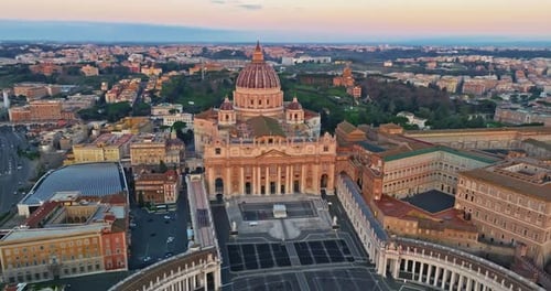 Aerial View of Papal Basilica of St Peter's Vatican at Sunset Rome Italy