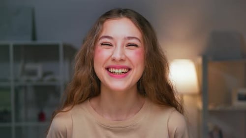 Smiling Young Woman Close Up Portrait in Home Setting