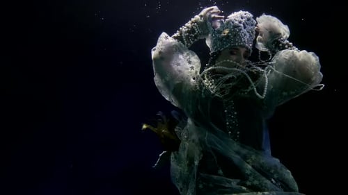 Woman in Gown Underwater Posing Dreamily